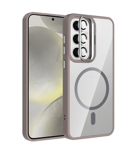 Samsung Galaxy S25 Kılıf Kamera Lens Hediyeli Standlı M-Safe Şarj Özellikli Etro (Gri)