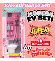Klozetli Banyo Seti - Modern Banyo Seti - Minyatür Ev Oyuncak Seti - Banyo Oyuncak Seti - Klozet, Şo