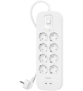 Belkin 8'Li Çoklu Priz, Yüksek Gerilim Korumalı, Duvara Montaj, 8 Priz, 2 M Güç Kablosu, Yeşil Işıkl