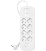 Belkin 8'Li Çoklu Priz, Yüksek Gerilim Korumalı, Duvara Montaj, 8 Priz, 2 M Güç Kablosu, Yeşil Işıkl