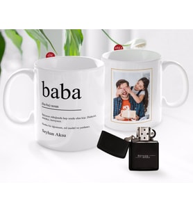 BK Gift Kişiye Özel Babalar Günü Hediyesi Fotoğraflı Kupa Bardak ve Benzinli Çakmak Seti-15 (Model 1)