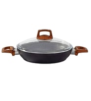 Bonera 22 Cm Ahşap D. Bakalit Kulplu Cam Kapaklı Vogue Granit Tava Grnt 1052 (Siyah)
