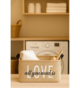 Love Baskılı Jüt Dolap Içi Çocuk Odası Oyuncak Düzenleyici Katlanır Saklama Sepeti Organizer 37X27X25 (Standart)