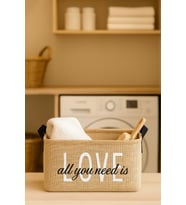 Love Baskılı Jüt Dolap Içi Çocuk Odası Oyuncak Düzenleyici Katlanır Saklama Sepeti Organizer 37X27X25 (Standart)