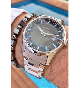 Ferrucci MRD11576 Gümüş Renk Çelik Kordon Erkek Kol Saati Bileklik Hediyeli