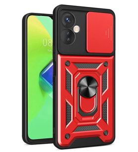 Newface İnfinix Hot 30 4G Kılıf Pars Lens Yüzüklü Silikon - Kırmızı