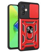 Newface İnfinix Hot 30 4G Kılıf Pars Lens Yüzüklü Silikon - Kırmızı