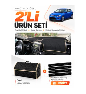e-biz HYUNDAİ İ30 (2007-2012) Uyumlu Torpido Örtüsü + Deri Bagaj Çantası Seti - Siyah-Bej - HU004