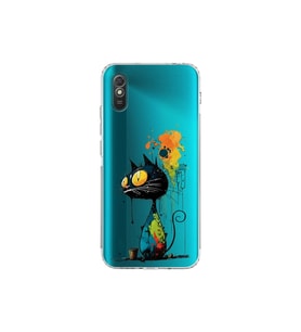 Redmi 9A ile Uyumlu Splash Kedi Tasarımlı Şeffaf Silikon Kılıf