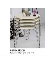 Zigon OSM11796  Petek Model sehpa Metal çelik Nikelaj V Ayak Krem Tabla El Yapım