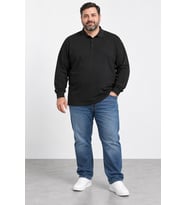 Erkek Battal Boy Gömlek Yaka Uzun Kollu Cepli Sweatshırt Y26-4010-Siyah