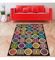 Jüt Hasır Kilim Görünümlü Dijital Baskılı Kaymaz Taban Yıkanabilir Modern Salon Halısı ve Yolluk (Çok Renkli)