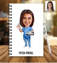 Kişiye Özel Hemşire Tasarımlı Karikatür Ahşap Defter Ve Kalem Seti 90