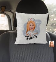 BK Gift Kişiye Özel İsimli Hemşire Karikatürlü Kare Araç Koltuk Yastığı-1