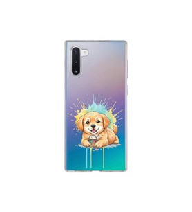 Samsung Galaxy Note 10 ile Uyumlu Splash Köpek Tasarımlı Şeffaf Silikon Kılıf