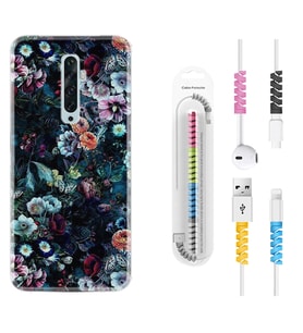 Oppo Reno 2Z 4 Lite 4 Pro 5 6 7 A31 Kılıf Kablo Koruma Spiral Silikon Great Flowers 1304