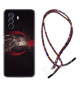 Huawei Nova Y70 Y90 Nova 9 SE  Kılıf Boyun Asklı Rasta Silikon Kurt ve Ay Yıldız 1403