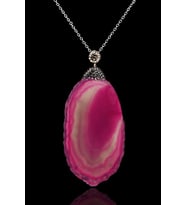 Sertifikalı Zirkon Taşlı Plaka Pembe Akik Taşı Kolye (Çok Renkli)