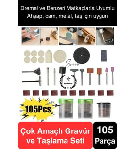 105 Parça Hobi Gravür Dremel Taşlama Ucu Mini Metal Ahşap Oyma Seti Parlatma Zımparalama Fırçalama