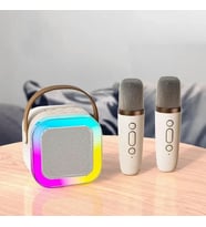 Bluetooth Hoparlör K12 Karaoke Makinesi Taşınabilir 5. Kablosuz Mikrofonlar İle Beige 2 Mic