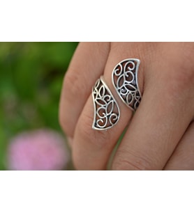 STONEAGE Antik Gümüş Vintage Ayarlanabilir Sarmal Bayan Yüzük