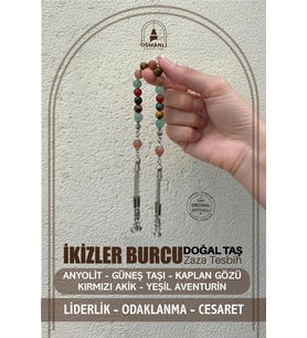 İkizler Burcu Zaza Tesbih Anyolit, Güneş Taşı, Kaplan Gözü, Kırmızı Akik, Yeşil Aventurin