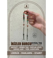 İkizler Burcu Zaza Tesbih Anyolit, Güneş Taşı, Kaplan Gözü, Kırmızı Akik, Yeşil Aventurin