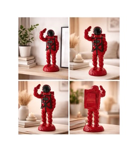 Kırmızı Astronot Dekoratif Biblo 34 cm – Modern Uzay Temalı Masa ve Raf Süsü