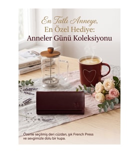 Hakiki Deri Cüzdan, Sermaik Kupa ve French Press Seti Anneler Günü Hediyesi