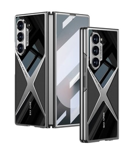Lexroo Galaxy Z Fold 6 Kılıf Ultra İnce Kamera Korumalı PC + Deri Arka Yüzey X-Pro Kılıf - Siyah