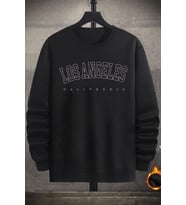 Unisex Los Angles Baskılı Bisiklet Yaka Sweatshirt (Siyah)