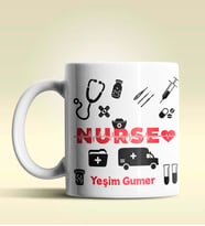 Kişiye Özel Nurse (Hemşire) 2 Tasarımlı Beyaz Kupa Bardak