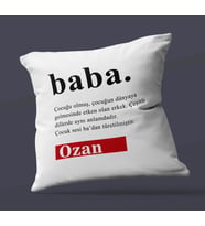 Kişiye Özel Baba Sözlük Açıklaması Tasarımlı Saten Kare Yastık (Beyaz)