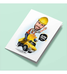 Kişiye Özel İş Kamyonundaki Erkek Karikatürlü Tebrik Kartı