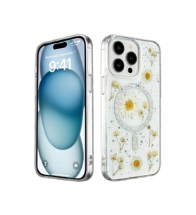 Iphone 14 Pro Max Kılıf Daisy Simli Magsafe Kapak - Gümüş