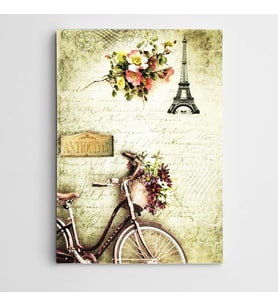 Bisiklet ve Paris Vintage Kanvas Tablo