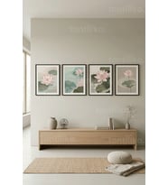 Lotus Sanatı ve Zen Dokunuşlar 4’lü Ahşap Çerçeveli Tablo Seti