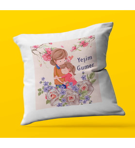 Kişiye Özel Canım Annem 6 Tasarımlı   Saten Kare Yastık (Beyaz)