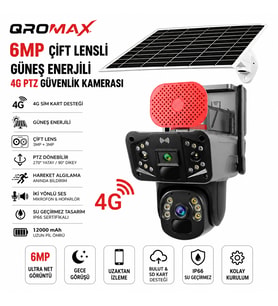 Güneş Enerjili, Solar Panelli, SIM Kartlı 4G, 6MP Çift Lensli Hareket Algılamalı PTZ Güvenlik Kamerası-Adtp33_4G