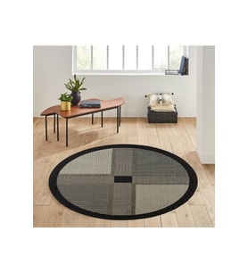 Eliana Home Baskılı, Yıkanabilir Kaymaz Taban Yuvarlak Halı LNA7156 120x120 cm (Siyah)