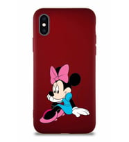 Apple iPhone XS Soft Premier Kapak Minnie Mouse-E Tasarımlı Silikon Kılıf - Mürdüm (Şeffaf)