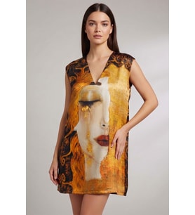 Gustav Klimt Ağlayan Kadın Sanat Baskılı İpek Elbise