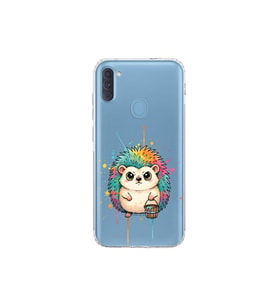 Samsung Galaxy M11 ile Uyumlu Splash Kirpi Tasarımlı Şeffaf Silikon Kılıf
