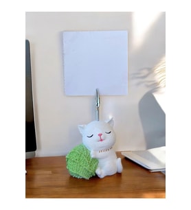 Yeşil Yumak Tutan Oturan Kawaii Kedi Temalı Not Tutacağı Fotoğraf Tutacak Tutucu Ofis Seti Hediyelik