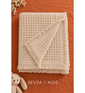 Waffle Desen Bej Battaniye %100 Organik Pamuk 100x110 cm