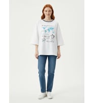 Kadın Oversize Beyaz Baskılı T-Shirt