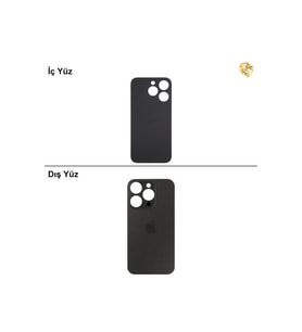 iPhone 15 Pro Siyah Renk Arka Kapak Arka Cam Batarya Kapağı Lazer Kesim Kapak Pil Kapağı