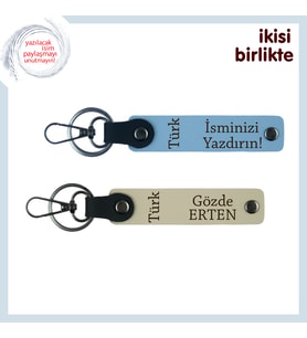 Sevgiliye Şık Türk Yazısı Armağan, Kişisel İsim Yazılı Anahtarlık Takım, Gök Mavi-S Kahve