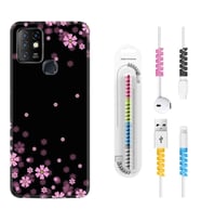 INFINIX Hot 8 9 10 11S Hot 10 Play 10T Kılıf Kablo Koruma Spiral Silikon Black flowers 1391