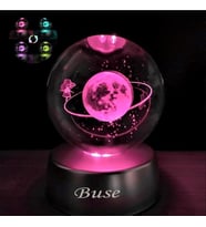 Kişiye Özel  Led Işıklı Cam Satürn Kız Küre Dolunay Lamba Kristal Top